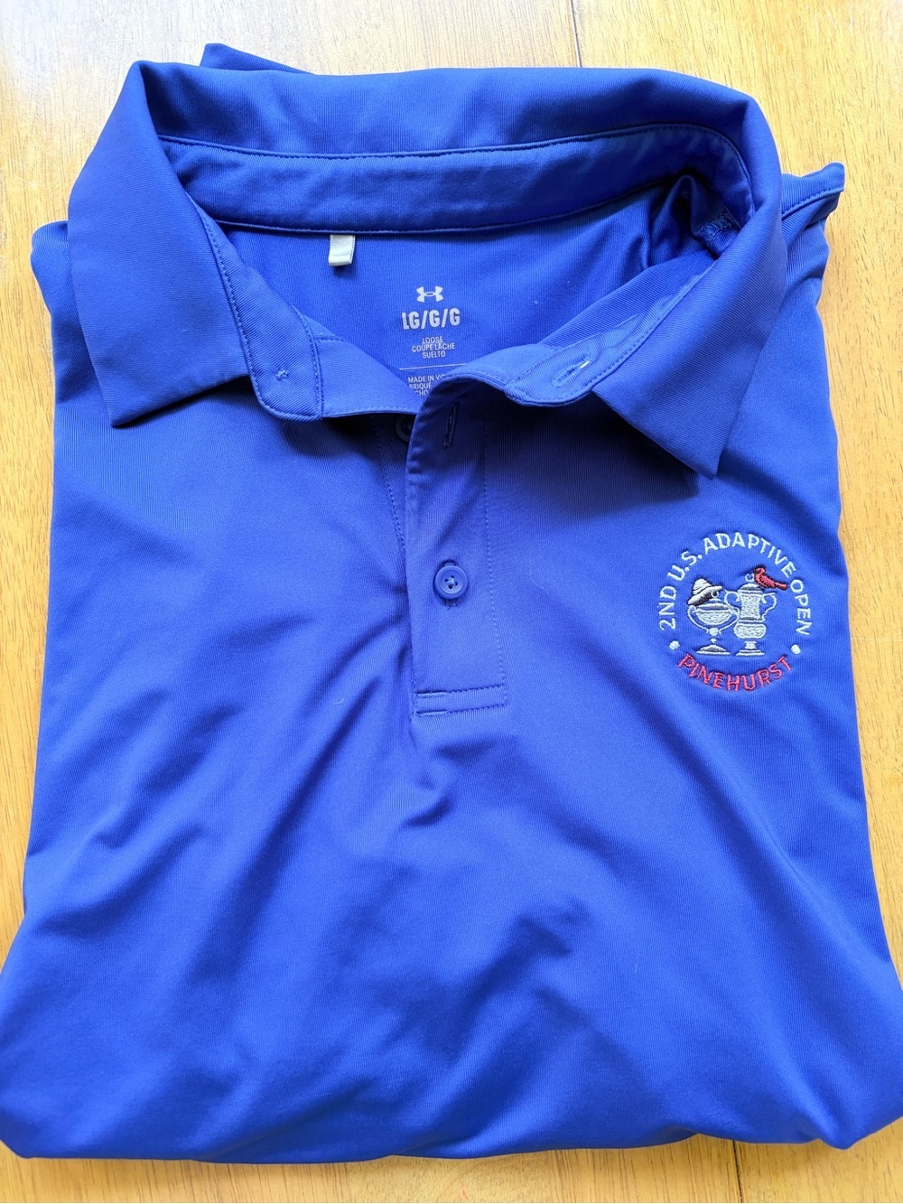 Under Armour Mens Blue 2nd US Adaptive Open Pinehurst Golf Polo Shirt Large LG